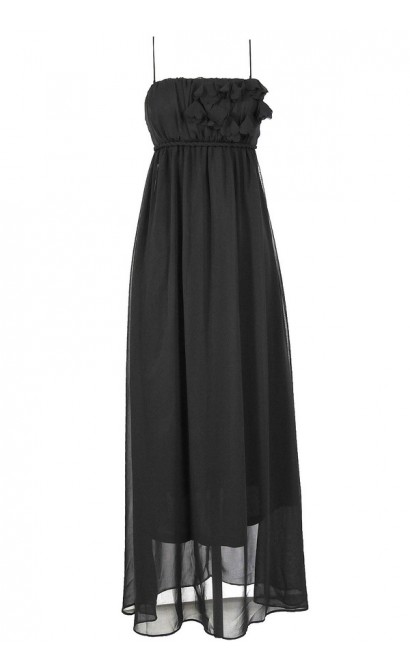 Petal Applique Chiffon Maxi Dress in Black
